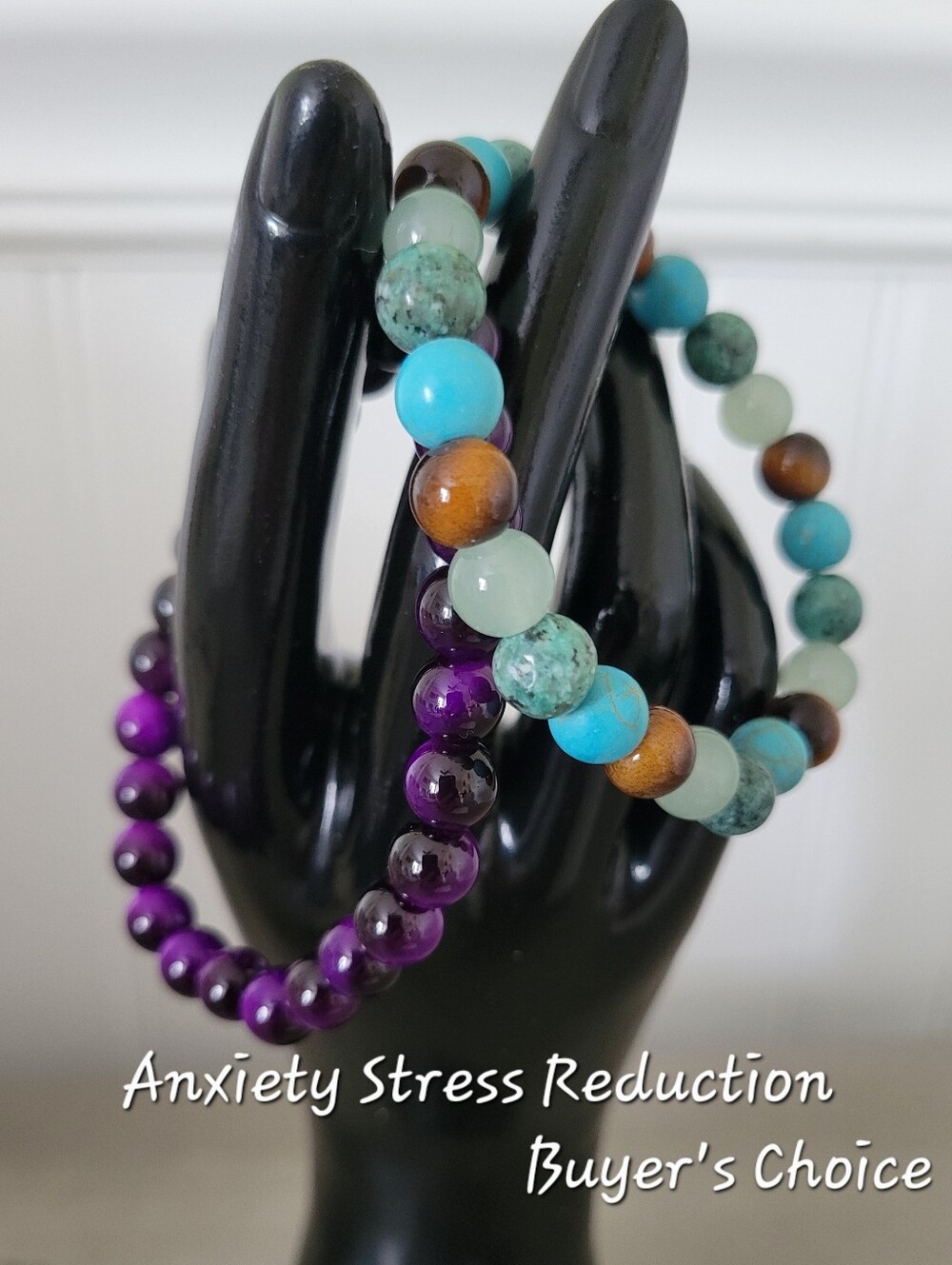 Glass Beaded Stretch Anxiety Stress Bracelet - Turquoise or Purple NWT